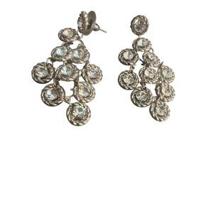 Vintage Silver Tone Clear Crystal Rhinestone Chandelier Earrings Twist Pierced